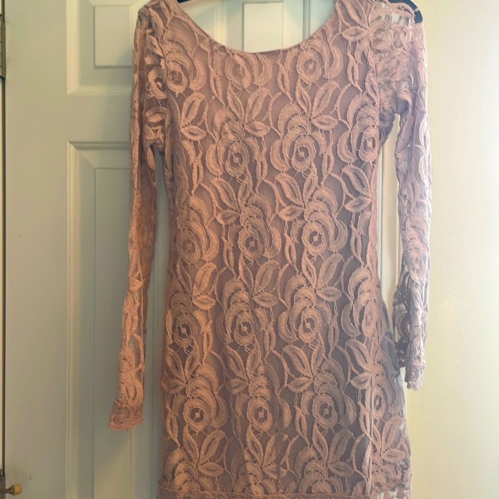 Dusty Rose Lace Long Sleeve Dress Love, FIRE